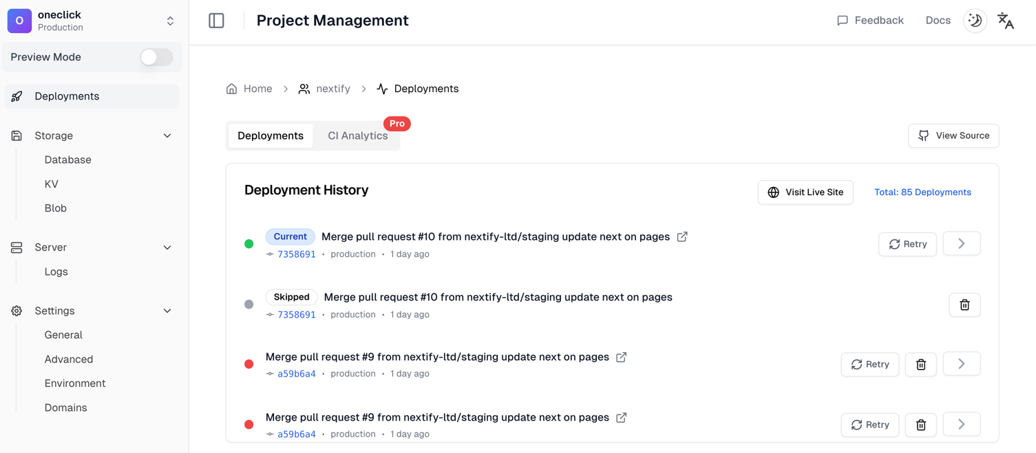 Project management interface